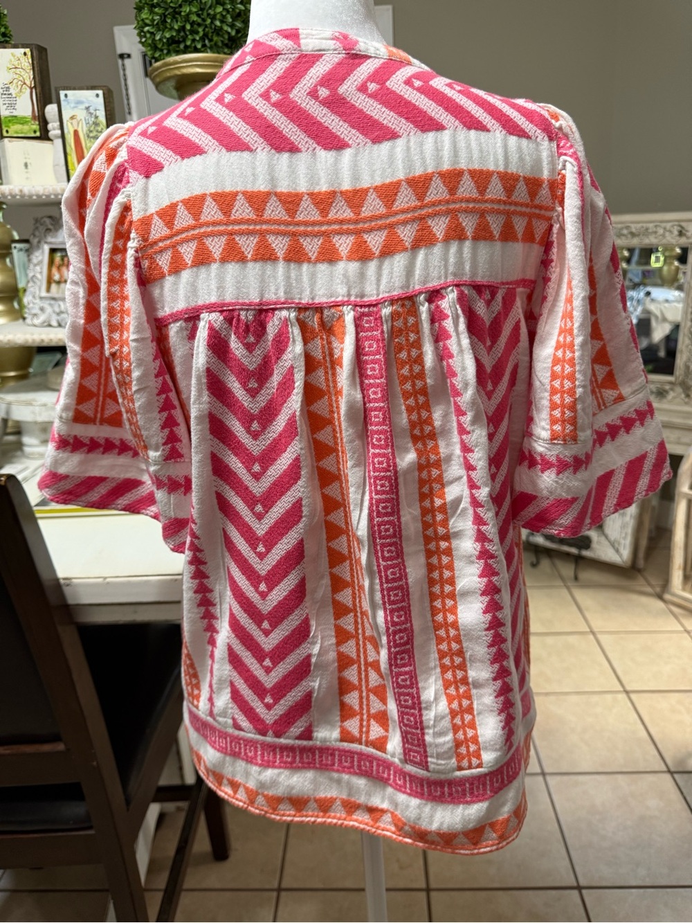 Old Navy Pink & Orange Geometric Peasant Tunic - Picture 5 of 6